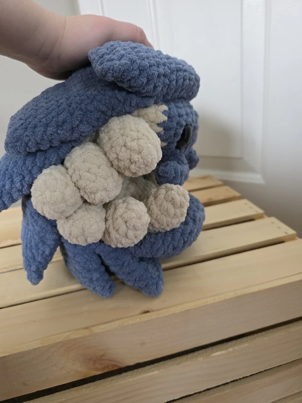 Handmade Plush Blue and Cream Pet Bed by